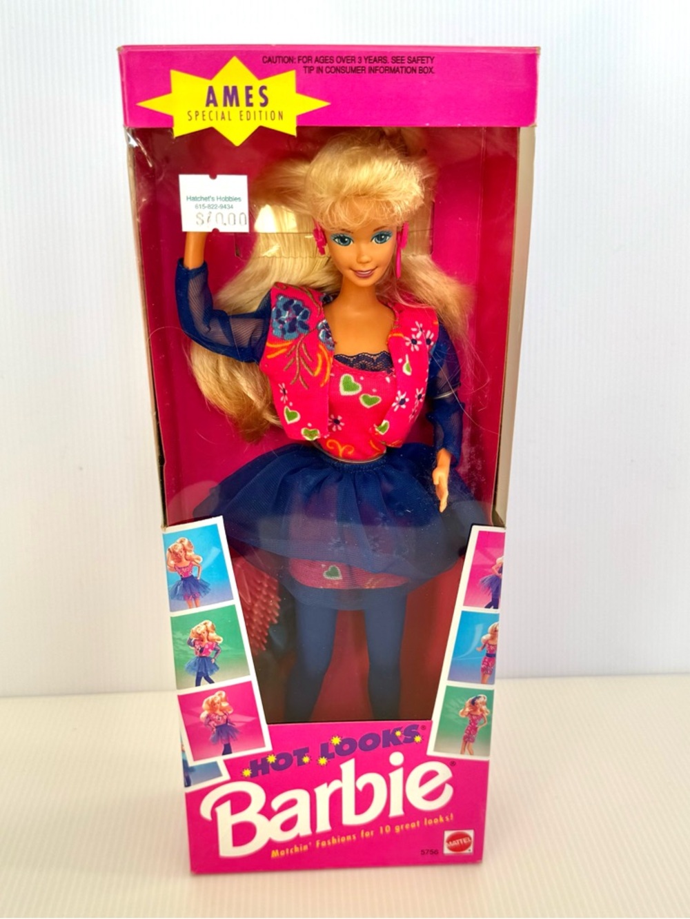 🩷NIB. Barbie Hot Looks Doll in Pink & Navy with Patterned Top - 1991
